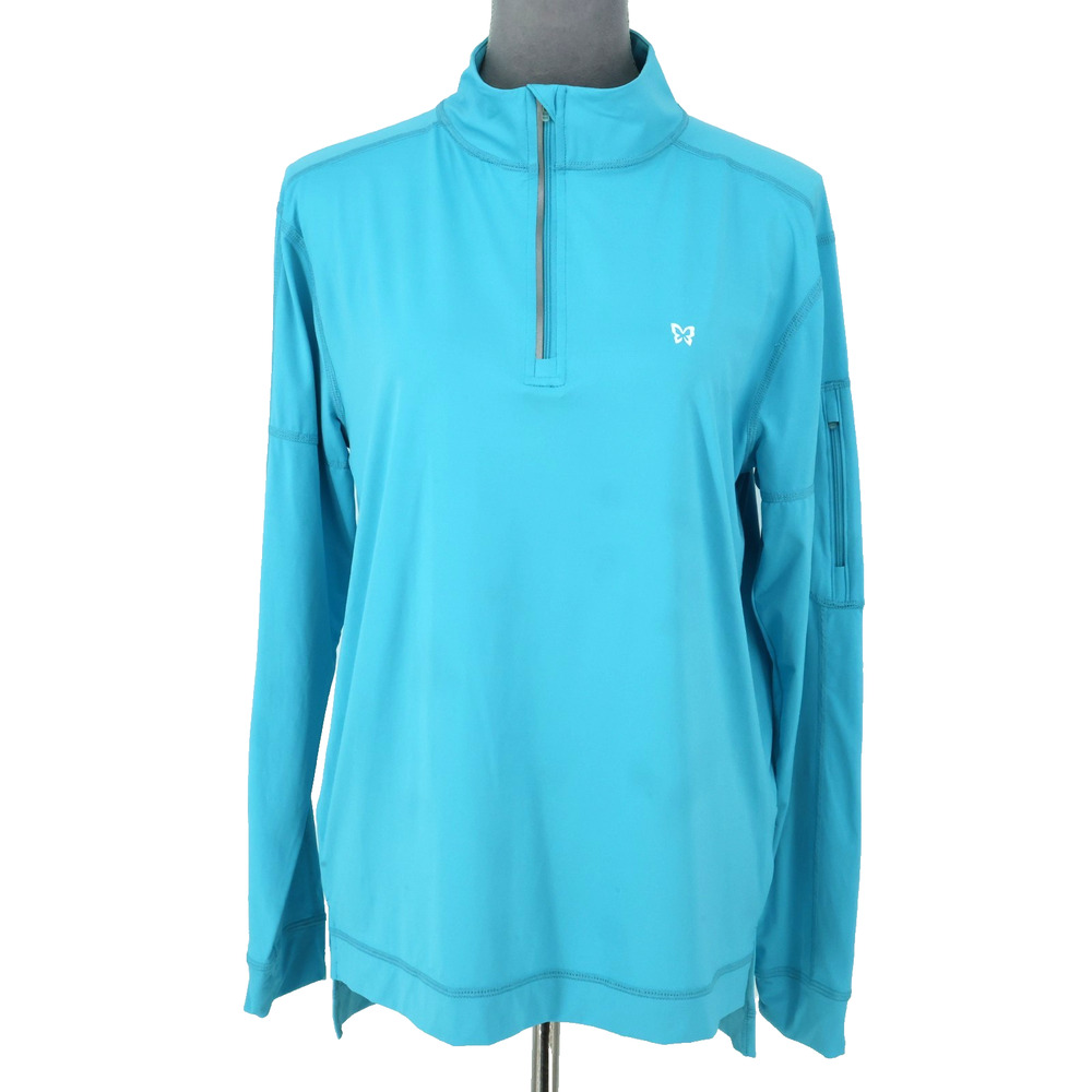 Bloquv Top Womens Small Blue Turquoise Quarter Zip Stretch Knit Mock Neck Golf